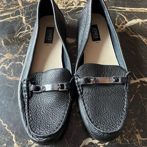 Jones New York Black Flats with Textured Leather and Silver-Toned Metal Bar